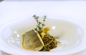 Saibling auf Apfelessiglinsen © KWP Saibling auf Apfelessiglinsen