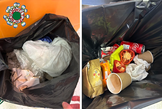 Abfalltrennung: links mit Umweltzeichen, rechts ohne Umweltzeichen Abfalltrennung: links mit Umweltzeichen, rechts ohne Umweltzeichen